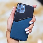 Чехол LuazON для iPhone 12/12 Pro, поддержка MagSafe, вставка из стекла и кожи, синий - Фото 5