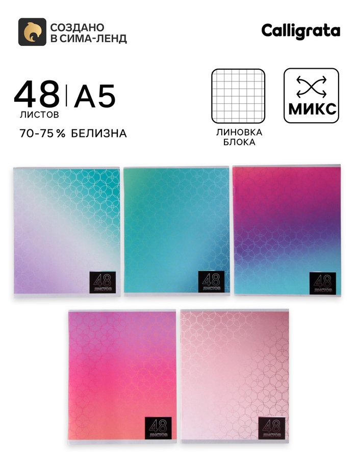 Тетрадь 48 листов в клетку, Calligrata «Мыльные пузыри», серые листы, МИКС - Фото 1