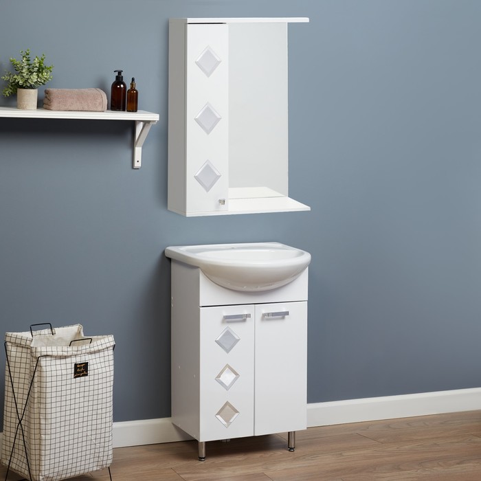 Комплект мебели для ванной комнаты "Квадро 55": тумба с раковиной + зеркало-шкаф - Фото 1