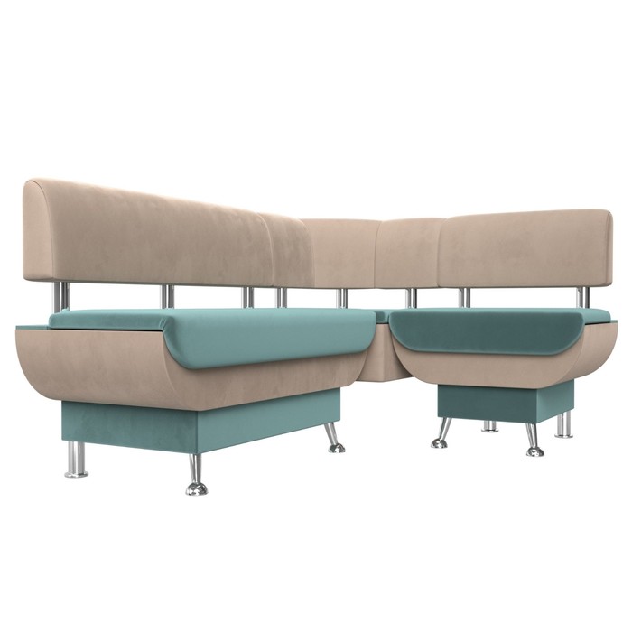 Кухонный угловой диван «Альфа», велюр, цвет бирюзовый / бежевый - фото 1907233743