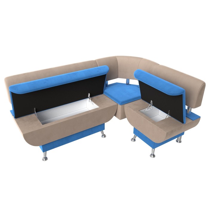 Кухонный угловой диван «Альфа», велюр, цвет голубой / бежевый - фото 1907233756