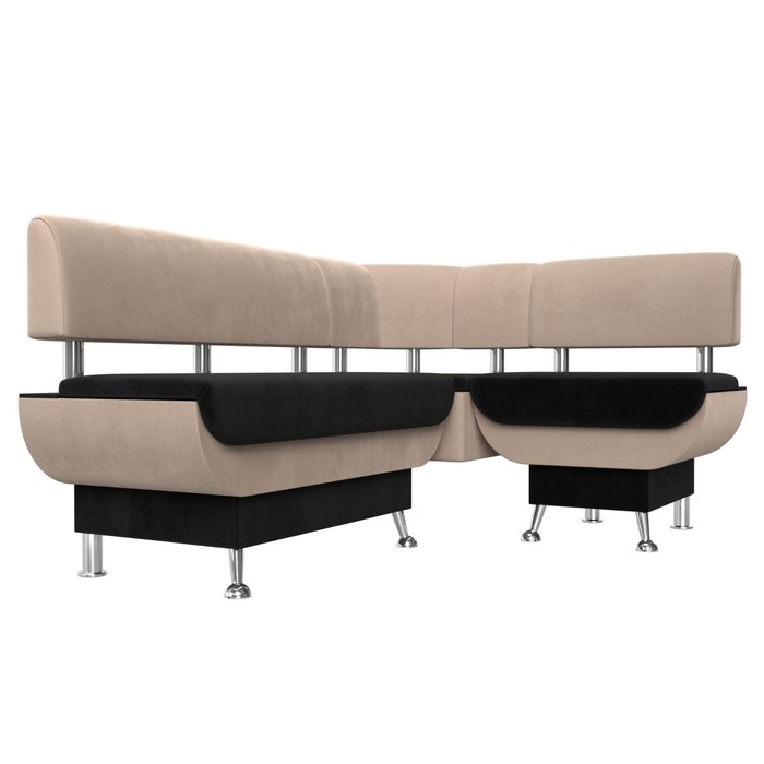Кухонный угловой диван «Альфа», велюр, цвет чёрный / бежевый - фото 1907233763