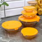 УЦЕНКА Набор салатников с крышками, 5 шт.: 900 мл (17×7.6 см), 500 мл (16×6 см), 350 мл (12.5×5.4 см), 200 мл (10.5×4.5 см), 130 мл (9×3.7 см), цвет оранжевый - Фото 1