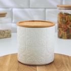 УЦЕНКА Банка керамическая для сыпучих продуктов Доляна «Эстет. Листья», d=11,5 см - Фото 1