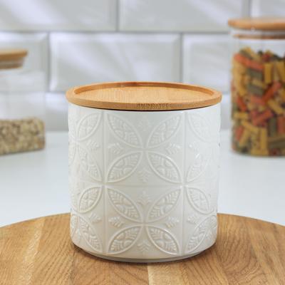 УЦЕНКА Банка керамическая для сыпучих продуктов Доляна «Эстет. Листья», d=11,5 см