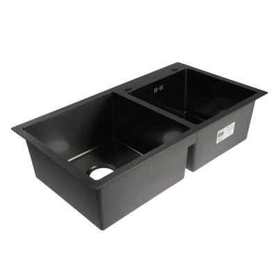 Мойка кухонная AFLORN AF97843B-D, врезная, двойная, S=3.0 и 0.8 мм, 78×43×22 см, сифон, графит