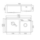 Мойка кухонная AFLORN AF97843B-D, врезная, двойная, S=3,0 и 0,8мм, 78х43х22см, сифон, графит 6957239 - фото 1641388