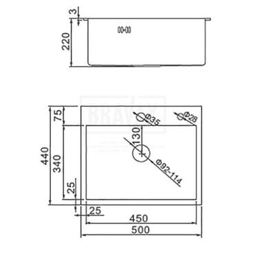 Мойка кухонная AFLORN AF95044, врезная, S=3.0 и 0.8 мм, 50×44×22 см, сифон, сатин