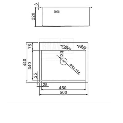 Мойка кухонная AFLORN AF95044F, врезная, S=3.0 и 0.8 мм, 50×44×22 см, сифон, графит