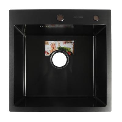 Мойка кухонная AFLORN AF95050F, врезная, S=3.0 и 0.8 мм, 50×50×20 см, сифон, графит