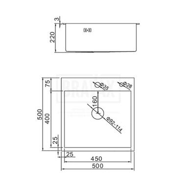 Мойка кухонная AFLORN AF95050F, врезная, S=3.0 и 0.8 мм, 50×50×20 см, сифон, графит