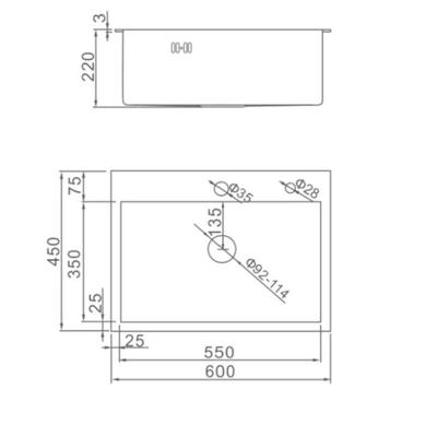 Мойка кухонная AFLORN AF96045, врезная, S=3.0 и 0.8 мм, 60×45×22 см, сифон, сатин