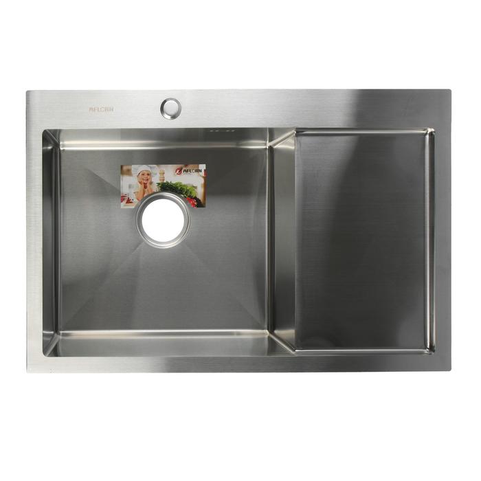 Мойка кухонная AFLORN AF97851-L, врезная, левая, S=3.0 и 0.8 мм, 78×51×22 см, сифон, сатин - Фото 1