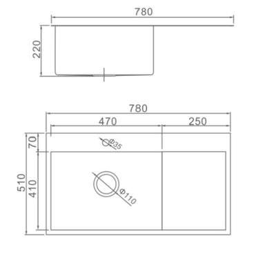 Мойка кухонная AFLORN AF97851-L, врезная, левая, S=3.0 и 0.8 мм, 78×51×22 см, сифон, сатин