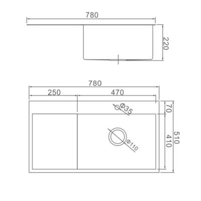 Мойка кухонная AFLORN AF97851-R, врезная, правая, S=3.0 и 0.8 мм, 78×51×22 см, сифон, сатин