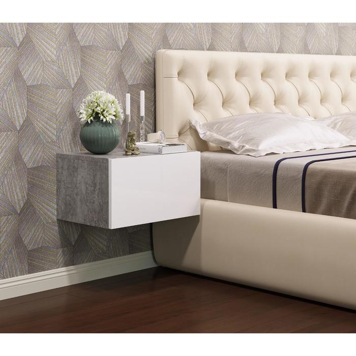 Тумба прикроватная «Элтон №1», подвесная, 460×320×260 мм, бетон/МДФ белый глянец - Фото 1