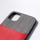 Чехол LuazON для iPhone 11, с отсеком под карты, текстиль+кожзам, красный - Фото 3