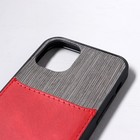 Чехол LuazON для iPhone 12 mini, с отсеком под карты, текстиль+кожзам, красный - Фото 3