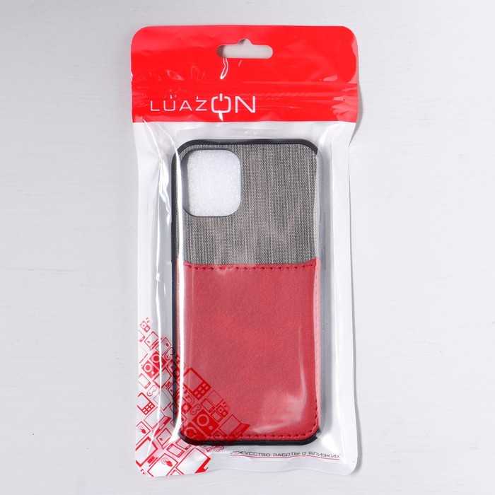 Чехол LuazON для iPhone 12 mini, с отсеком под карты, текстиль+кожзам, красный - фото 51453032