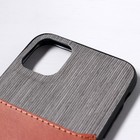 Чехол LuazON для iPhone 11, с отсеком под карты, текстиль+кожзам, коричневый - Фото 3