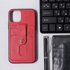 Чехол LuazON для iPhone 11 Pro, с отсеками под карты, кожзам, красный - Фото 2