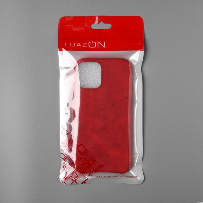 Чехол LuazON для iPhone 12 mini, с отсеком под карты, кожзам, красный - фото 51482350