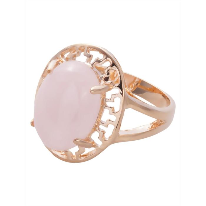 Кольцо с розовым кварцем "Греческое", позолота с родированием, размер 19 - Фото 1