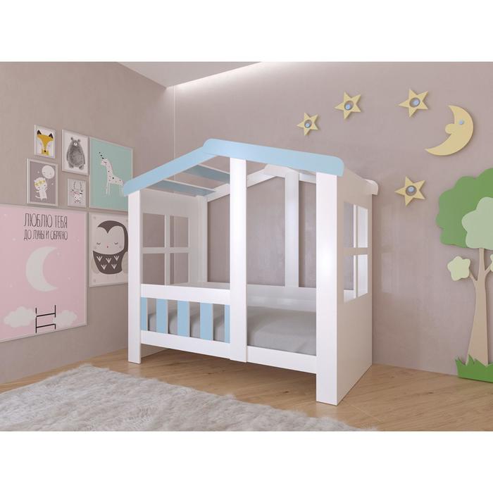Детская кровать-чердак «Астра домик», без ящика, цвет белый / голубой - Фото 1