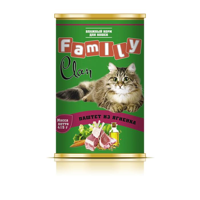 Консервы CLAN FAMILY для кошек, паштет из ягненка, 415 г - Фото 1