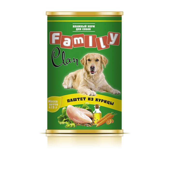 Консервы CLAN FAMILY для собак, паштет из курицы, 415 г - Фото 1