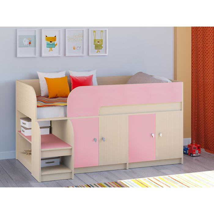 Детская кровать-чердак «Астра 9 V2», цвет дуб молочный/розовый - фото 1905785290
