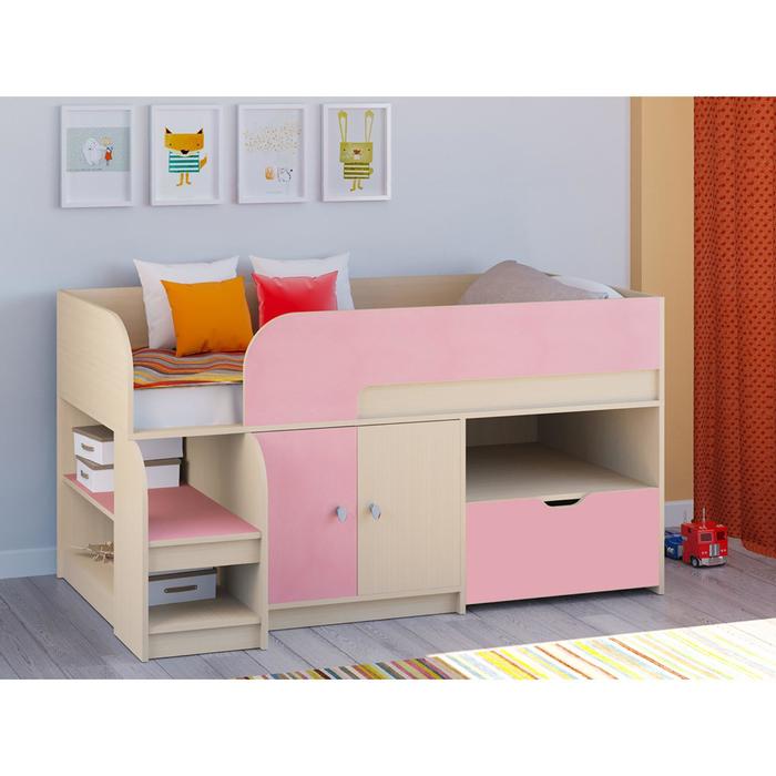 Детская кровать-чердак «Астра 9 V4», цвет дуб молочный/розовый - фото 1905785300