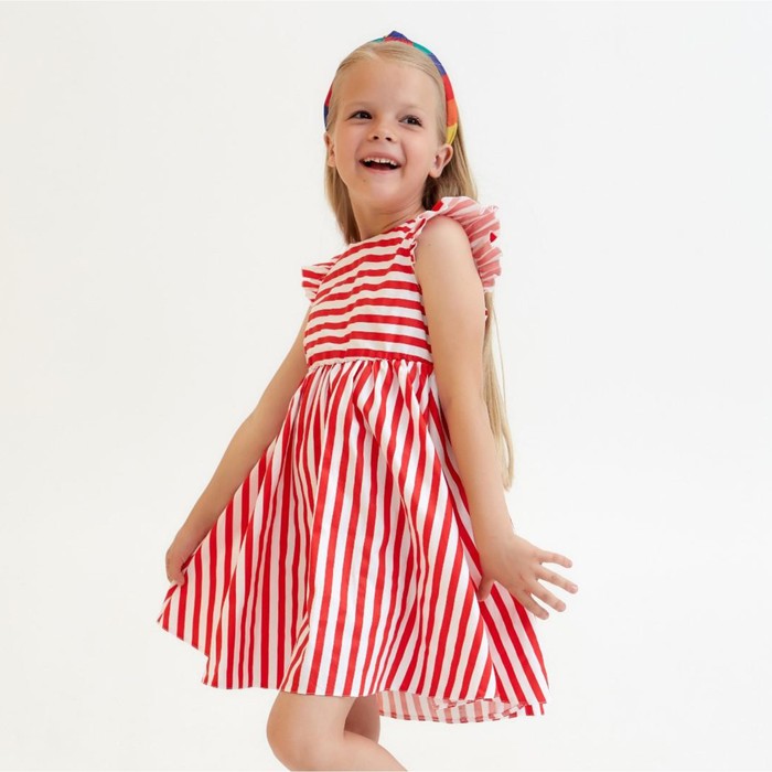 Платье для девочки KAFTAN «Полоска», бело-красное, рост 98-104 см - Фото 1
