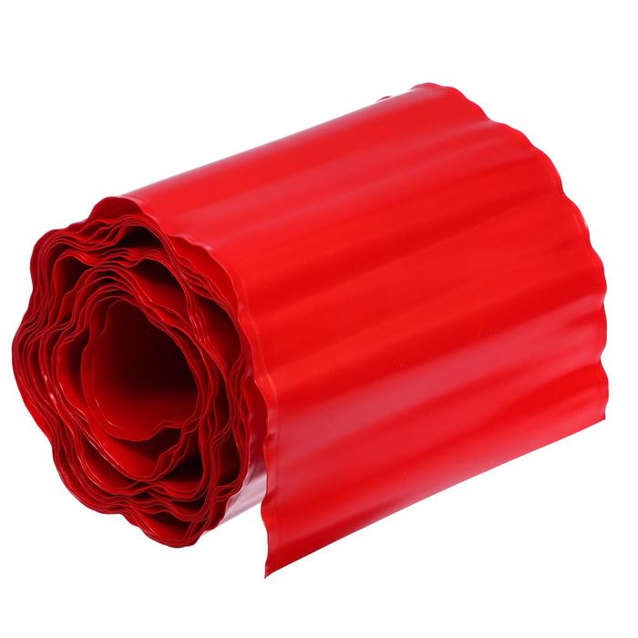 Лента бордюрная, 30 см × 9 м, толщина 0.6 мм, гофра, пластиковая, красная - Фото 1