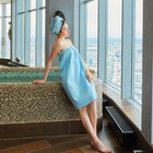 Набор для бани Spa day жен.парео 80х150±4 см, чалма, 100% хл., ваф.полотно, голубой - Фото 1