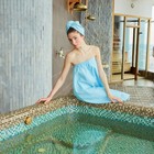Набор для бани Spa day жен.парео 80х150±4 см, чалма, 100% хл., ваф.полотно, голубой - Фото 2