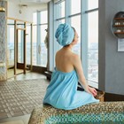 Набор для бани Spa day жен.парео 80х150±4 см, чалма, 100% хл., ваф.полотно, голубой - Фото 3