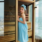 Набор для бани Spa day жен.парео 80х150±4 см, чалма, 100% хл., ваф.полотно, голубой - Фото 4