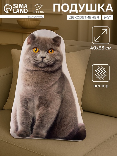 Подушка декоративная Этель «Кот» 33×40 см, велюр