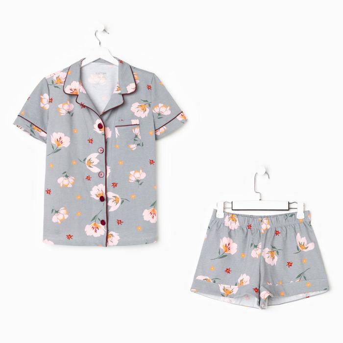 Пижама женская (рубашка, шорты) KAFTAN «Цветы», размер 40-42