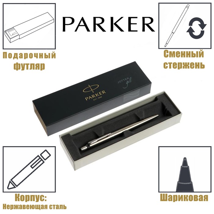 Ручка гелевая Parker Jotter Core K694 Stainless Steel CT, корпус из нержавеющей стали, 0.7 мм, чёрные чернила (2020646) - Фото 1