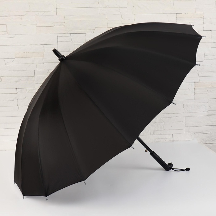 Зонт - трость полуавтоматический «Однотонный», 16 спиц, R = 48 см, цвет чёрный - фото 1882198922