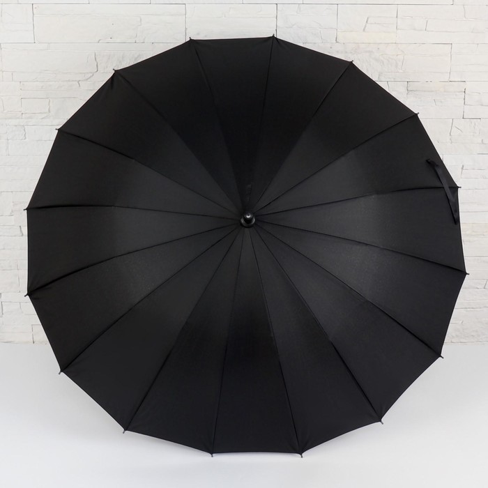 Зонт - трость полуавтоматический «Однотонный», 16 спиц, R = 48 см, цвет чёрный - фото 1882198923