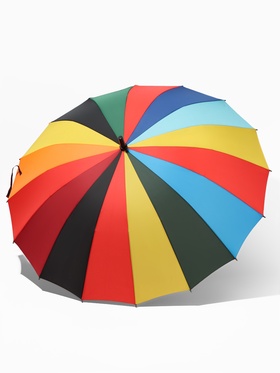 Зонт - трость полуавтоматический «Радуга», эпонж, 16 спиц, R=48/55 см, D=96 см, разноцветный
