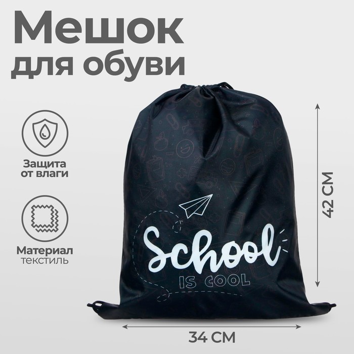 Мешок для обуви «Школа» (мягкий полиэстер, плотность 210D) 42×34 см - Фото 1