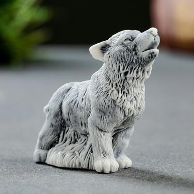 Фигурка «Волчонок воет маленький», мраморная крошка, 4.5 см