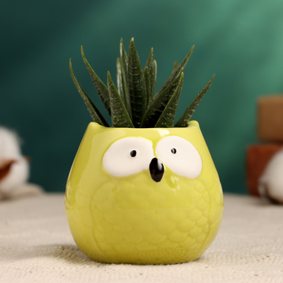 Декоративный горшок для цветов «Сова Гриня», керамический, 150 мл, 5×6 см, жёлтый