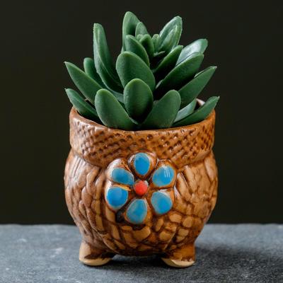 Горшок для цветов «Цветочек» керамический, 100 мл, 6×6×5 см, на ножках, коричневый