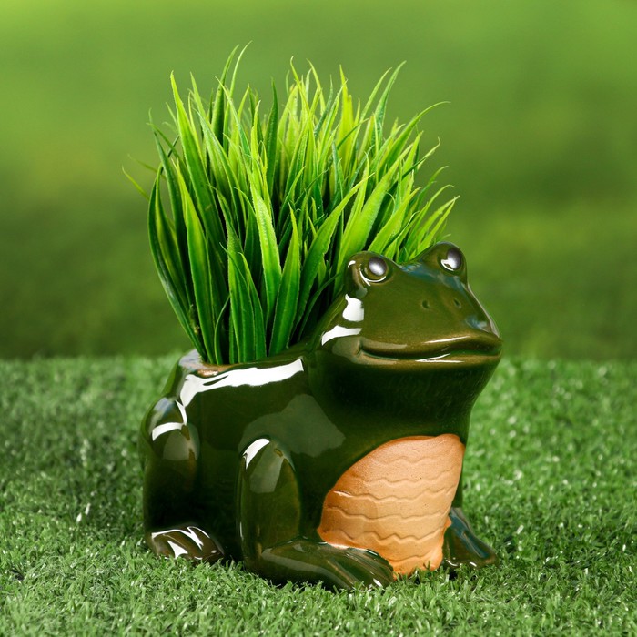 Декоративный горшок «Лягушка», керамический, 250 мл, 12×10×9 см, зелёный - Фото 1
