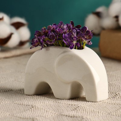 Декоративный горшок для цветов «Слоник», керамический, 100 мл, 10×5×6 см, белый